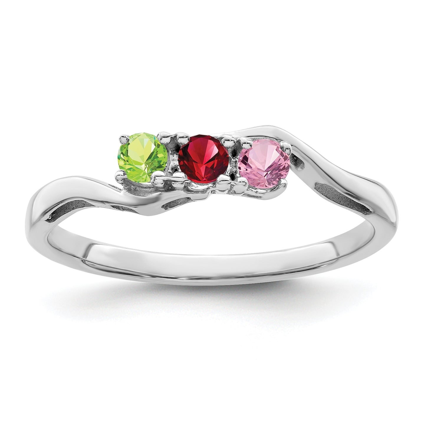 10k White Gold Synthetic Family Jewelry Ring, 3 Stones