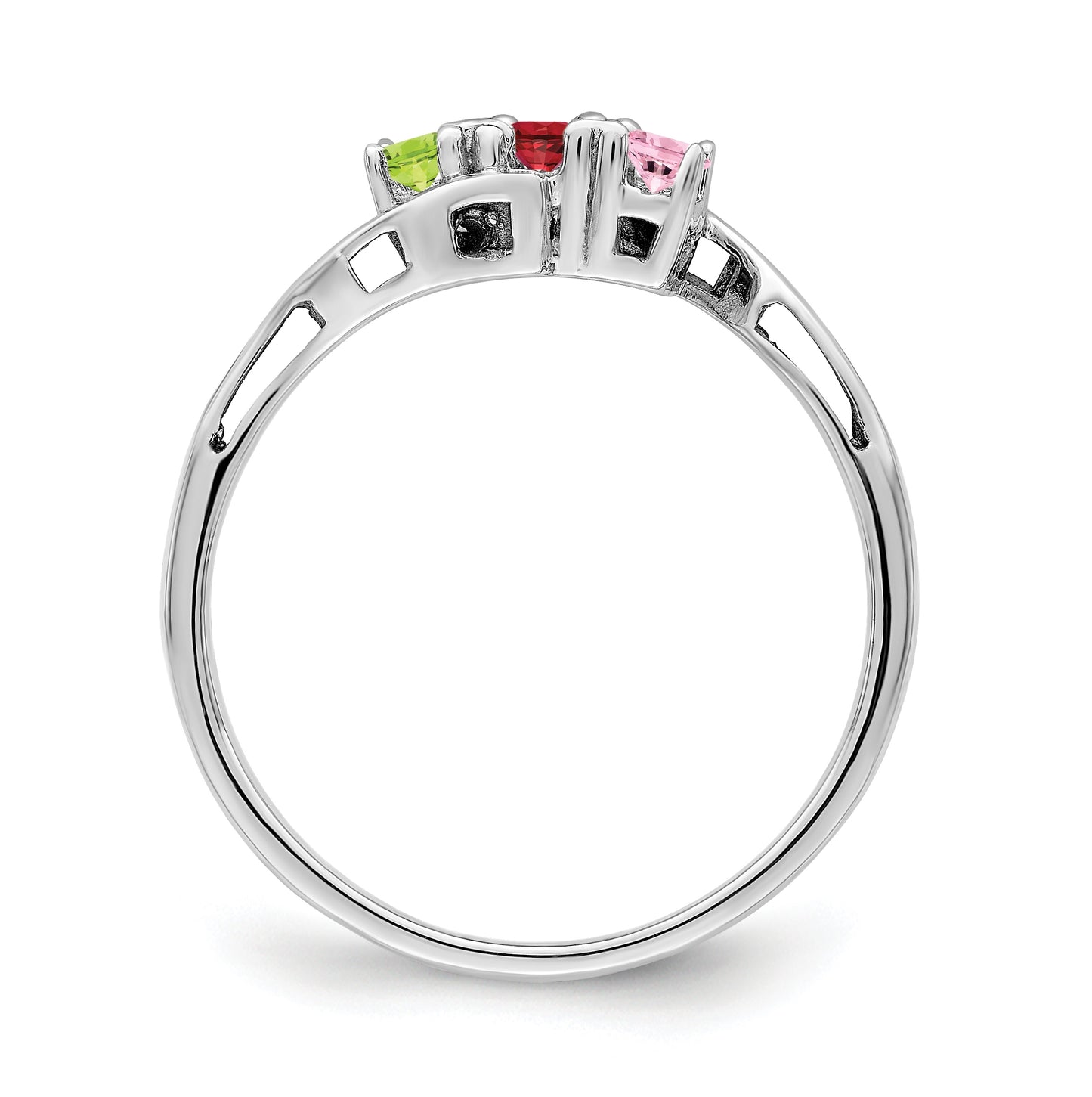 10k White Gold Synthetic Family Jewelry Ring, 3 Stones