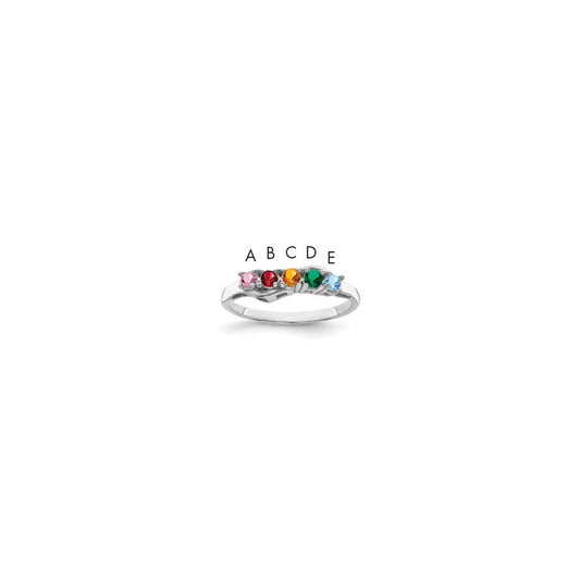 Sterling Silver Rhodium plated Synthetic 5 Stone Mother's Ring
