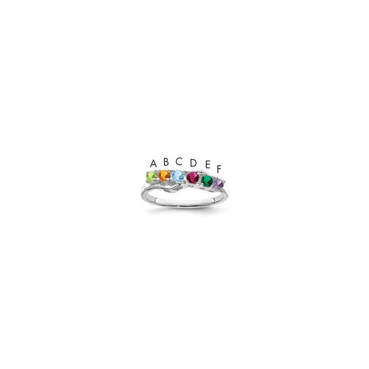 Sterling Silver Rhodium plated Synthetic 6 Stone Mother's Ring