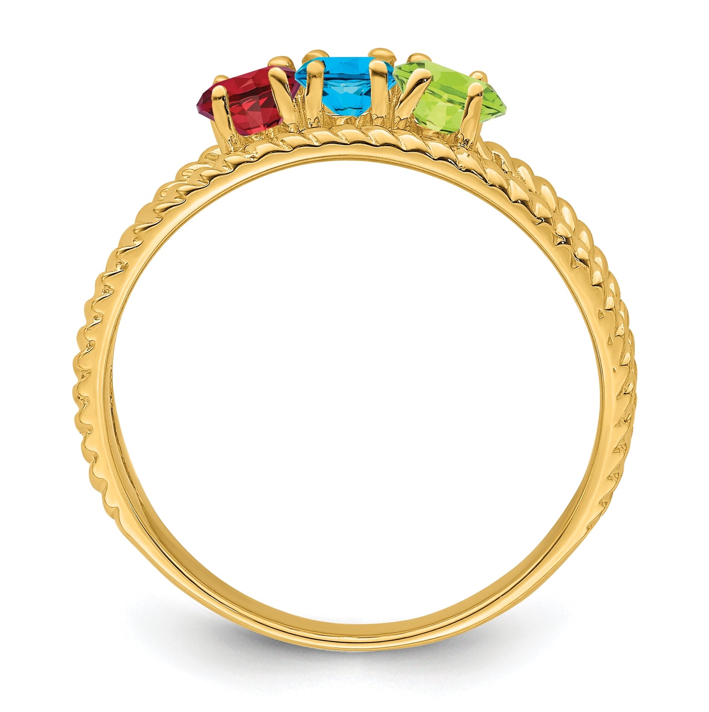 Sterling Silver Gold Plated Synthetic 3 Stone Mother's Ring, Size 5