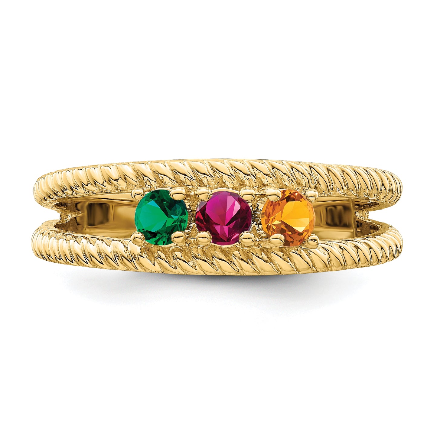 Sterling Silver Gold Plated Synthetic 3 Stone Mother's Ring, Size 6