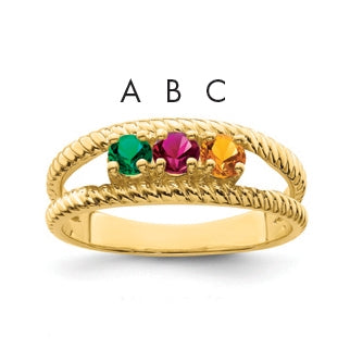 Sterling Silver Gold Plated Synthetic 3 Stone Mother's Ring, Size 9