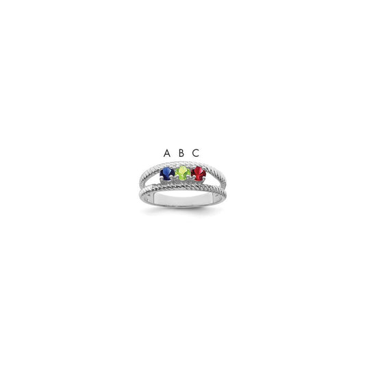 Sterling Silver Rhodium plated Synthetic 3 Stone Mother's Ring