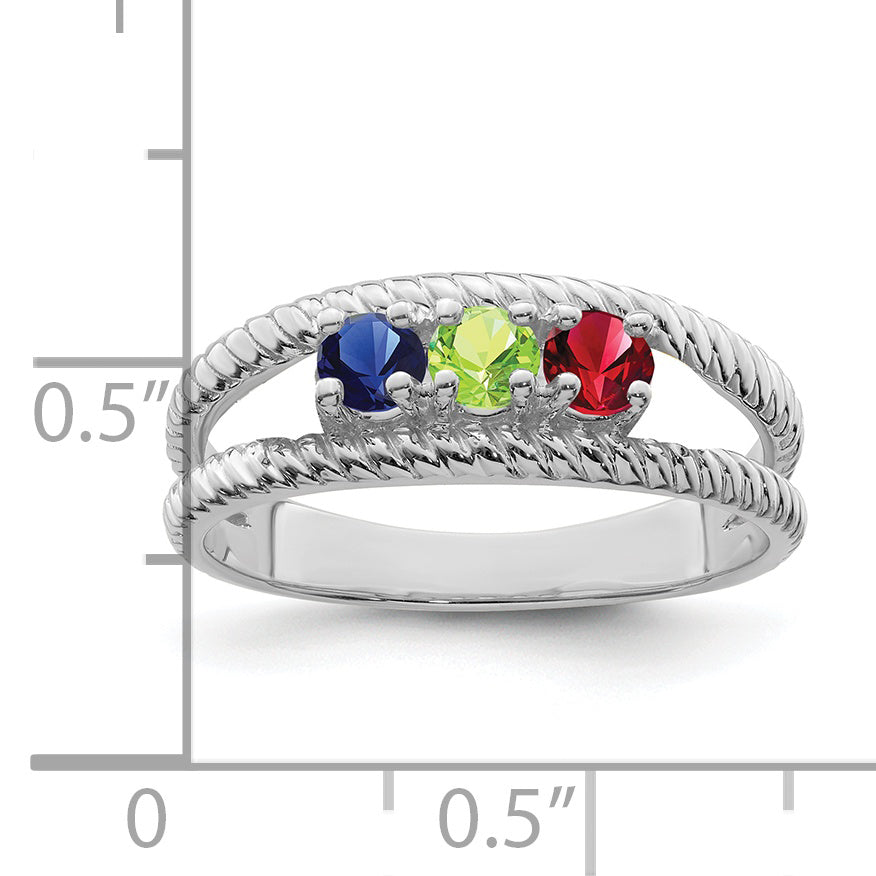 Sterling Silver Rhodium plated Synthetic 3 Stone Mother's Ring
