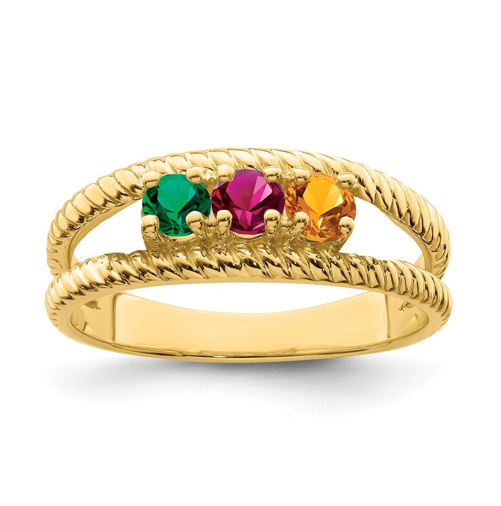 Sterling Silver Gold Plated Synthetic 3 Stone Mother's Ring, Size 8