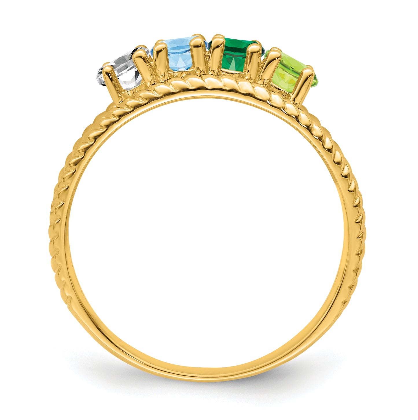 Sterling Silver Gold Plated Synthetic 4 Stone Mother's Ring, Size 5