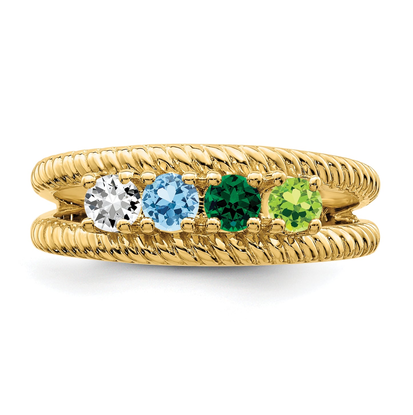 Sterling Silver Gold Plated Synthetic 4 Stone Mother's Ring, Size 8