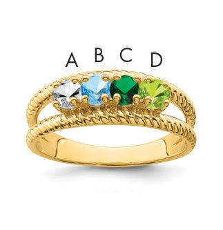 Sterling Silver Gold Plated Synthetic 4 Stone Mother's Ring, Size 5