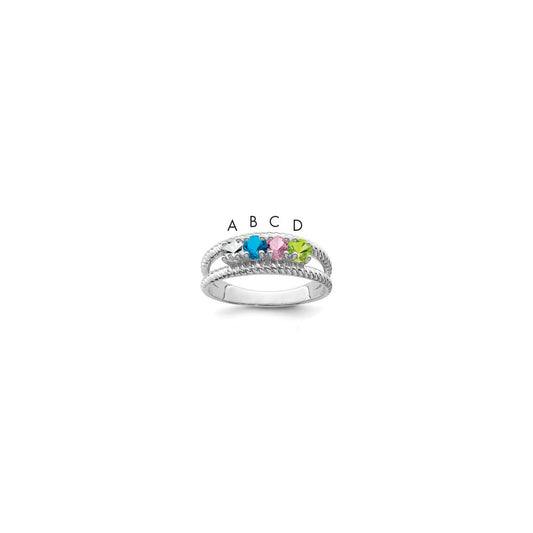 Sterling Silver Rhodium plated Synthetic 4 Stone Mother's Ring