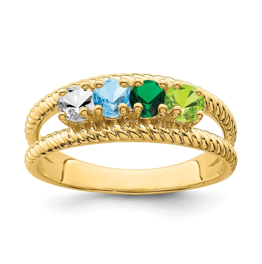 Sterling Silver Gold Plated Synthetic 4 Stone Mother's Ring, Size 9