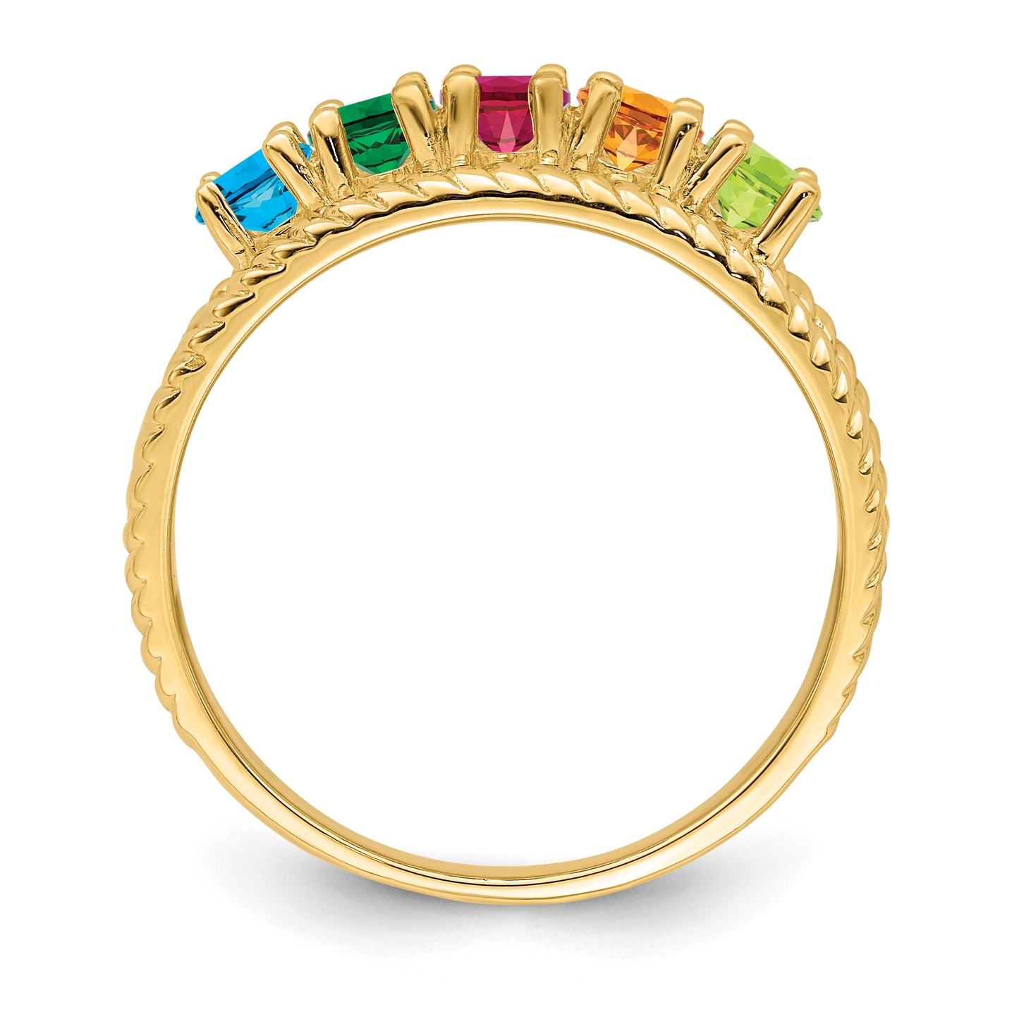 Sterling Silver Gold Plated Synthetic 5 Stone Mother's Ring, Size 8