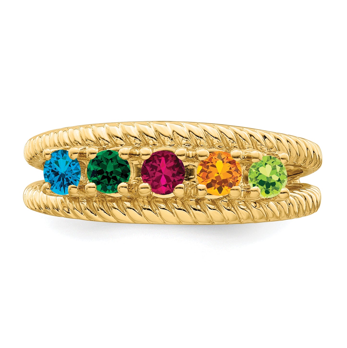 Sterling Silver Gold Plated Synthetic 5 Stone Mother's Ring, Size 10