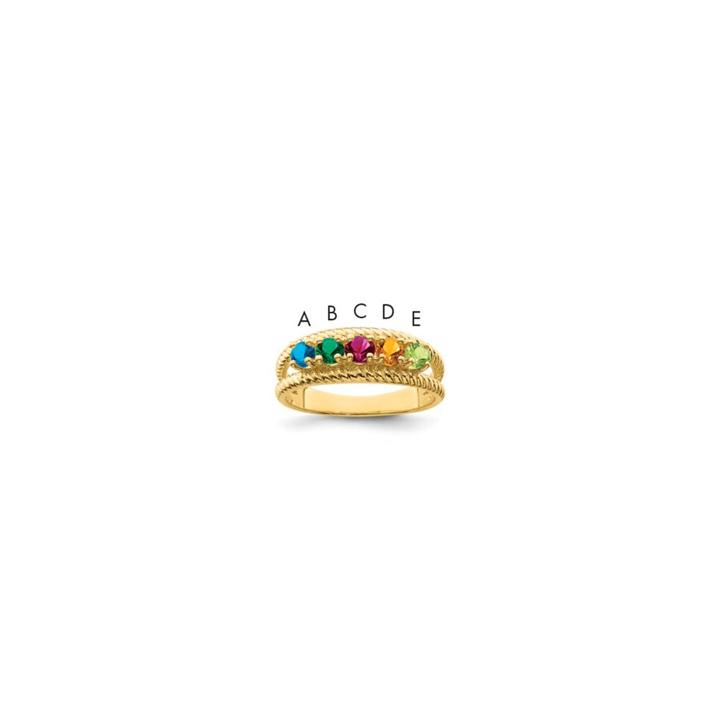 10K Yellow Gold Synthetic Family Jewelry Ring, 5 Stone
