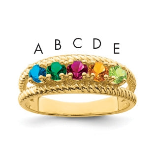 Sterling Silver Gold Plated Synthetic 5 Stone Mother's Ring, Size 10