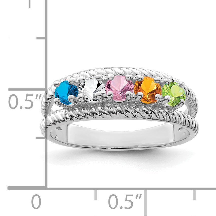 Sterling Silver Rhodium plated Synthetic 5 Stone Mother's Ring