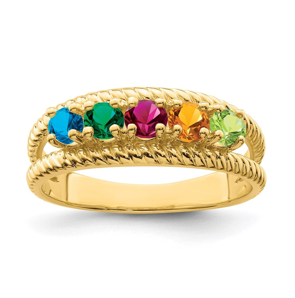 Sterling Silver Gold Plated Synthetic 5 Stone Mother's Ring, Size 8