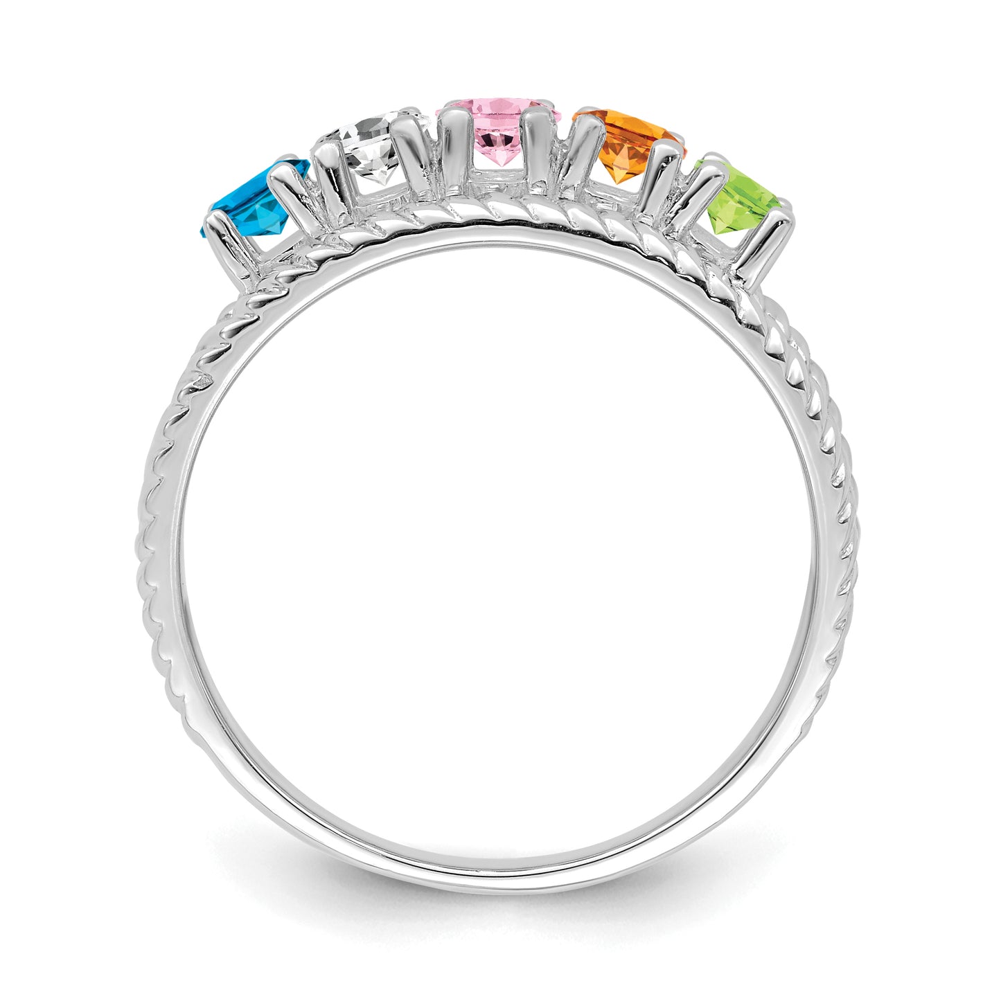 Sterling Silver Rhodium plated Synthetic 5 Stone Mother's Ring
