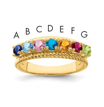 Sterling Silver Gold Plated Family and Mothers Jewelry Ring, Size 9