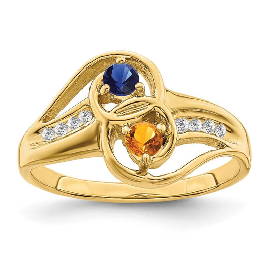 10K Yellow Gold Synthetic Family Jewelry Ring, 2 Stone