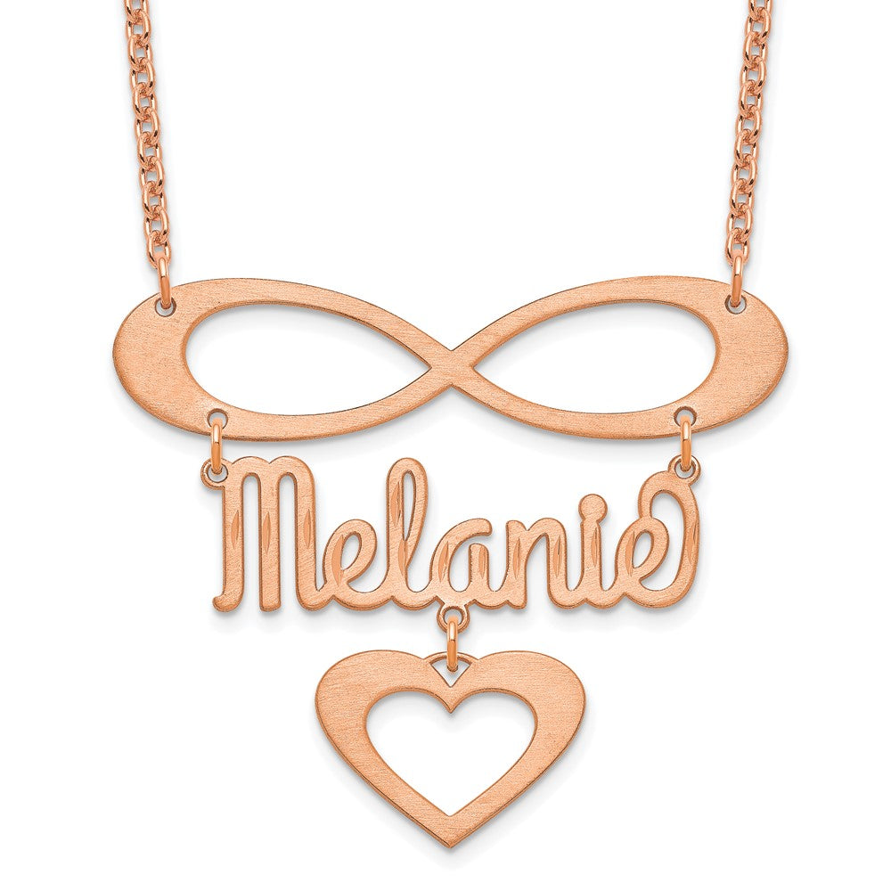 Sterling Silver Rose Gold plated Brushed Infinity with Name and Heart Necklace