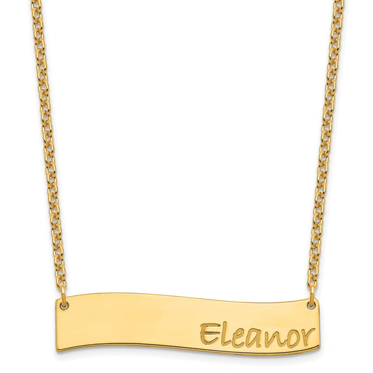 Sterling Silver Gold plated Medium Polished Curved Bar Necklace