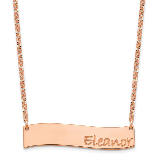 Sterling Silver Rose Gold plated Medium Polished Curved Bar Necklace