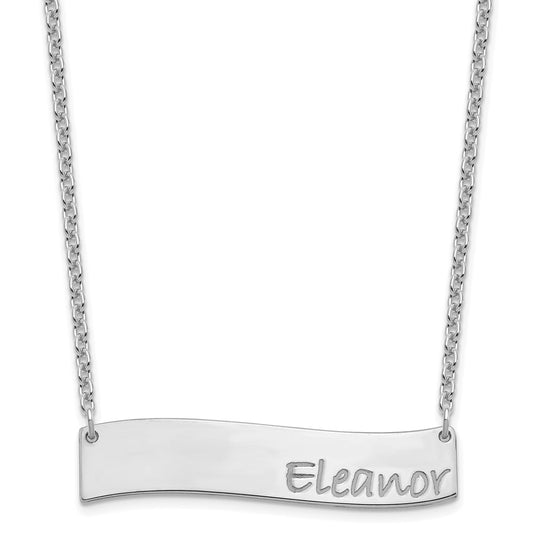 Sterling Silver Rhodium plated Medium Polished Curved Bar Necklace