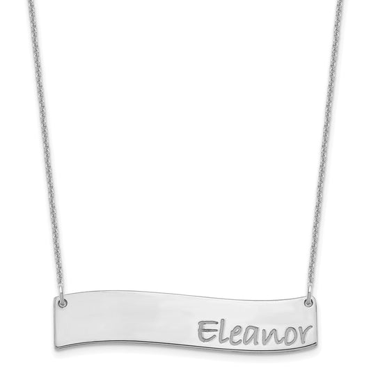 14K White Gold Medium Polished Curved Bar Necklace