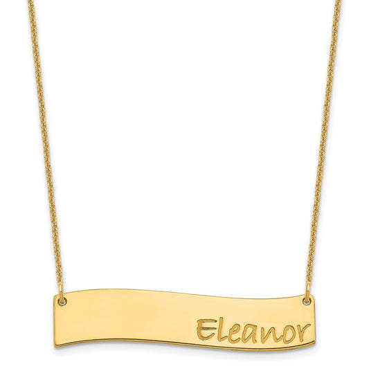 14K Yellow Gold Medium Polished Curved Bar Necklace