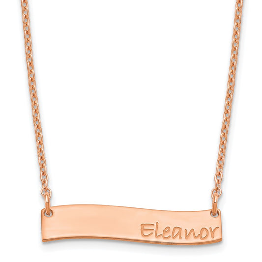 Sterling Silver Rose Gold plated Small Polished Curved Bar Necklace