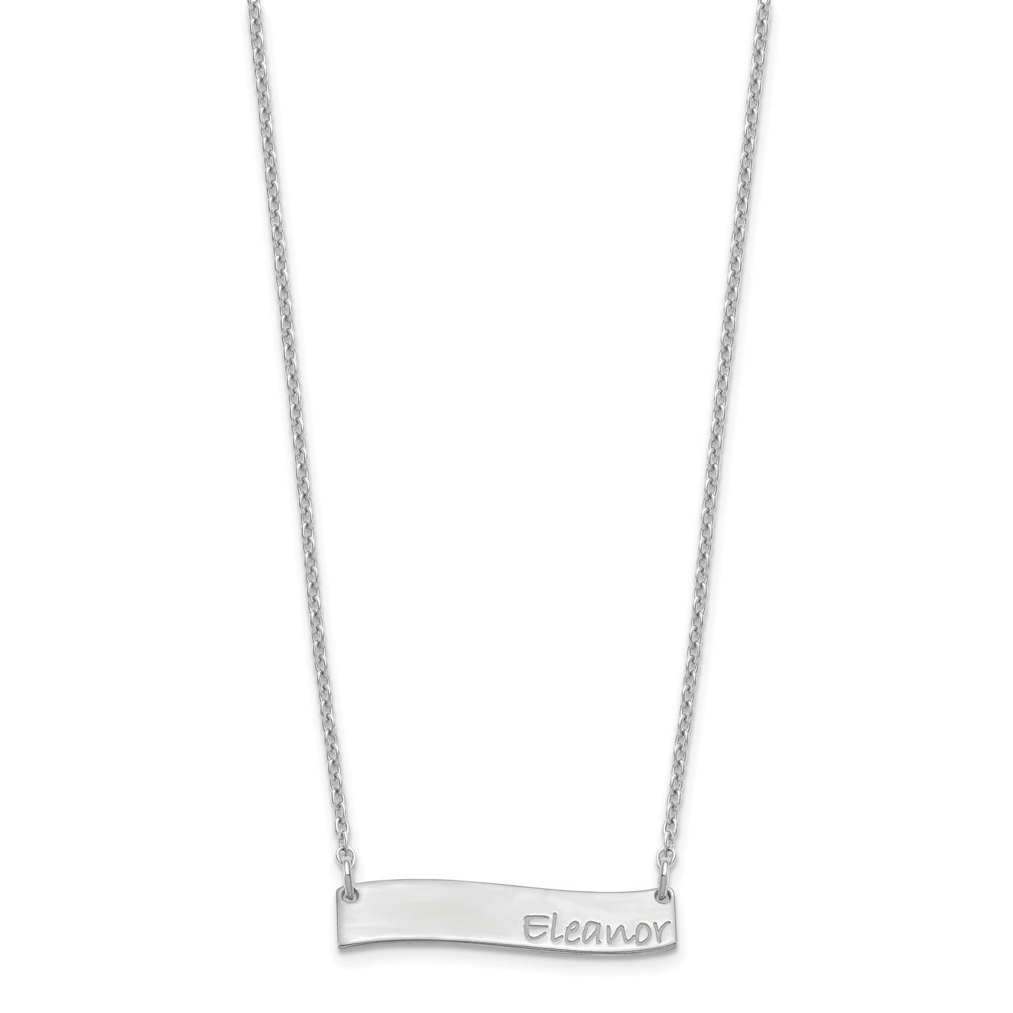 Sterling Silver Rhodium plated Small Polished Curved Bar Necklace
