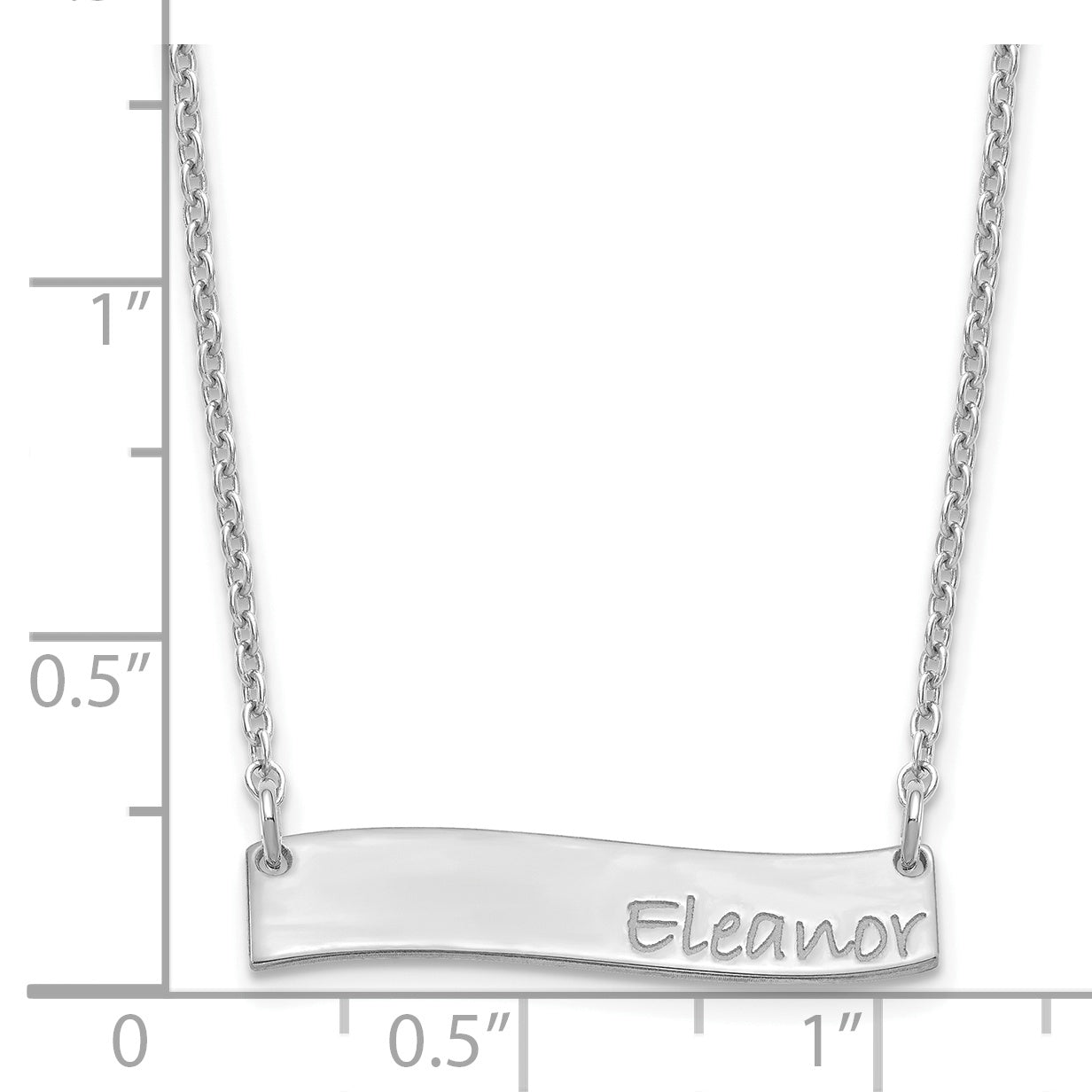 Sterling Silver Rhodium plated Small Polished Curved Bar Necklace