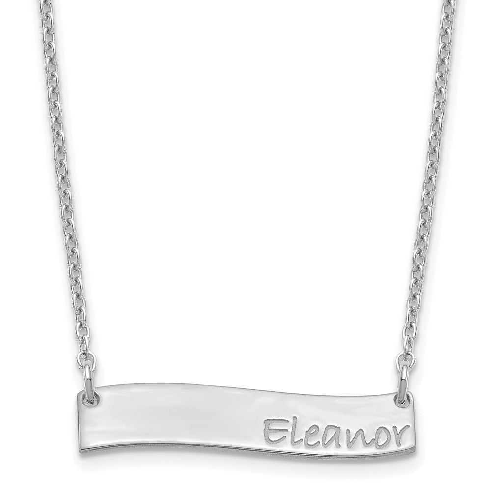 Sterling Silver Rhodium plated Small Polished Curved Bar Necklace