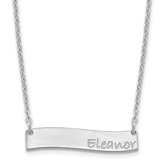 Sterling Silver Rhodium plated Small Polished Curved Bar Necklace