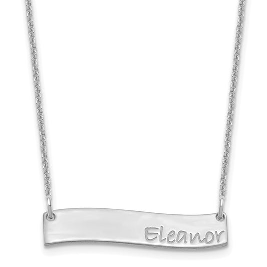 14K White Gold Small Polished Curved Bar Necklace