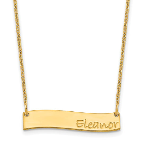 14K Yellow Gold Small Polished Curved Bar Necklace