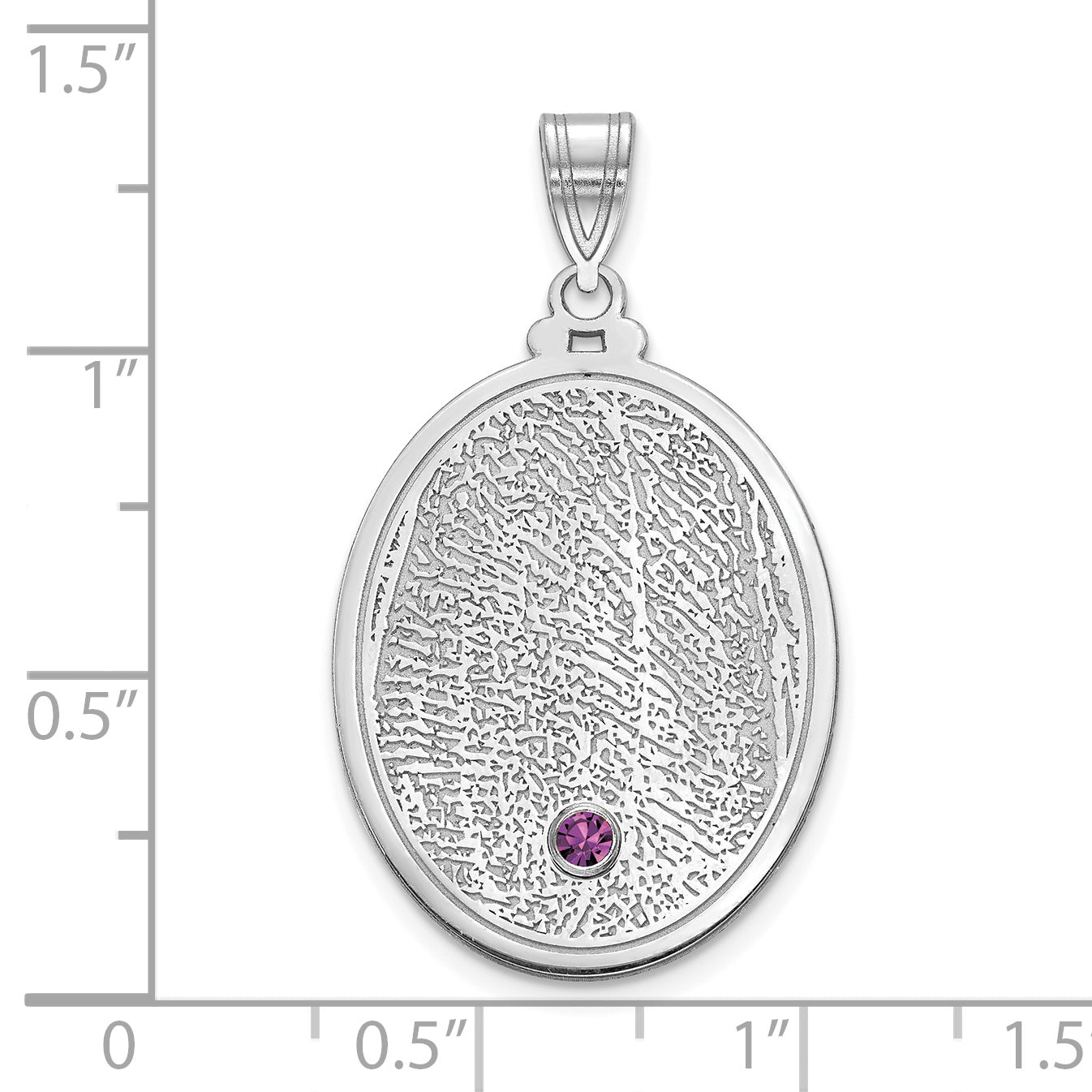 14K White Gold Oval Fingerprint with 14k Bezel Birthstone Pendant