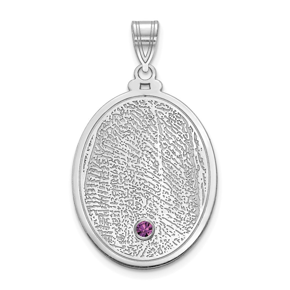 Sterling Silver Rhodium plated Oval Fingerprint with Birthstone Pendant