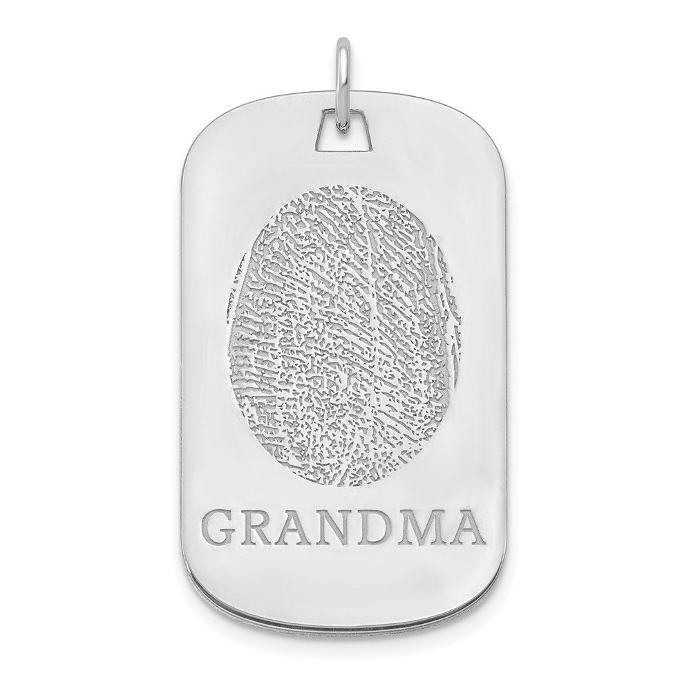 10K White Gold Dog Tag Fingerprint Charm