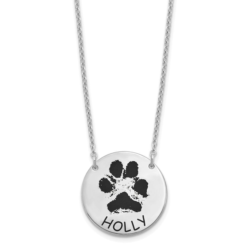 Sterling Silver Rhodium plated Small Enameled Paw Print Necklace