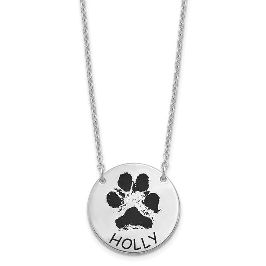 Sterling Silver Rhodium plated Small Enameled Paw Print Necklace