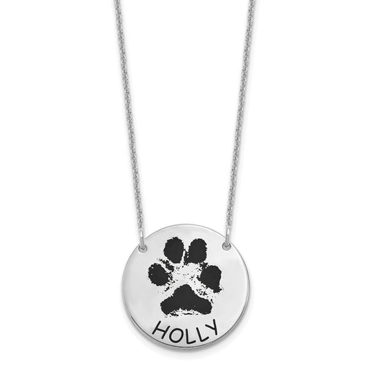 14K White Gold Small Enameled Paw Print Necklace