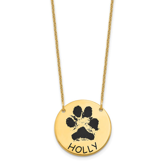 14K Yellow Gold Small Enameled Paw Print Necklace