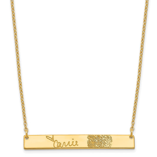 Sterling Silver Gold plated Signature and Fingerprint Bar Necklace