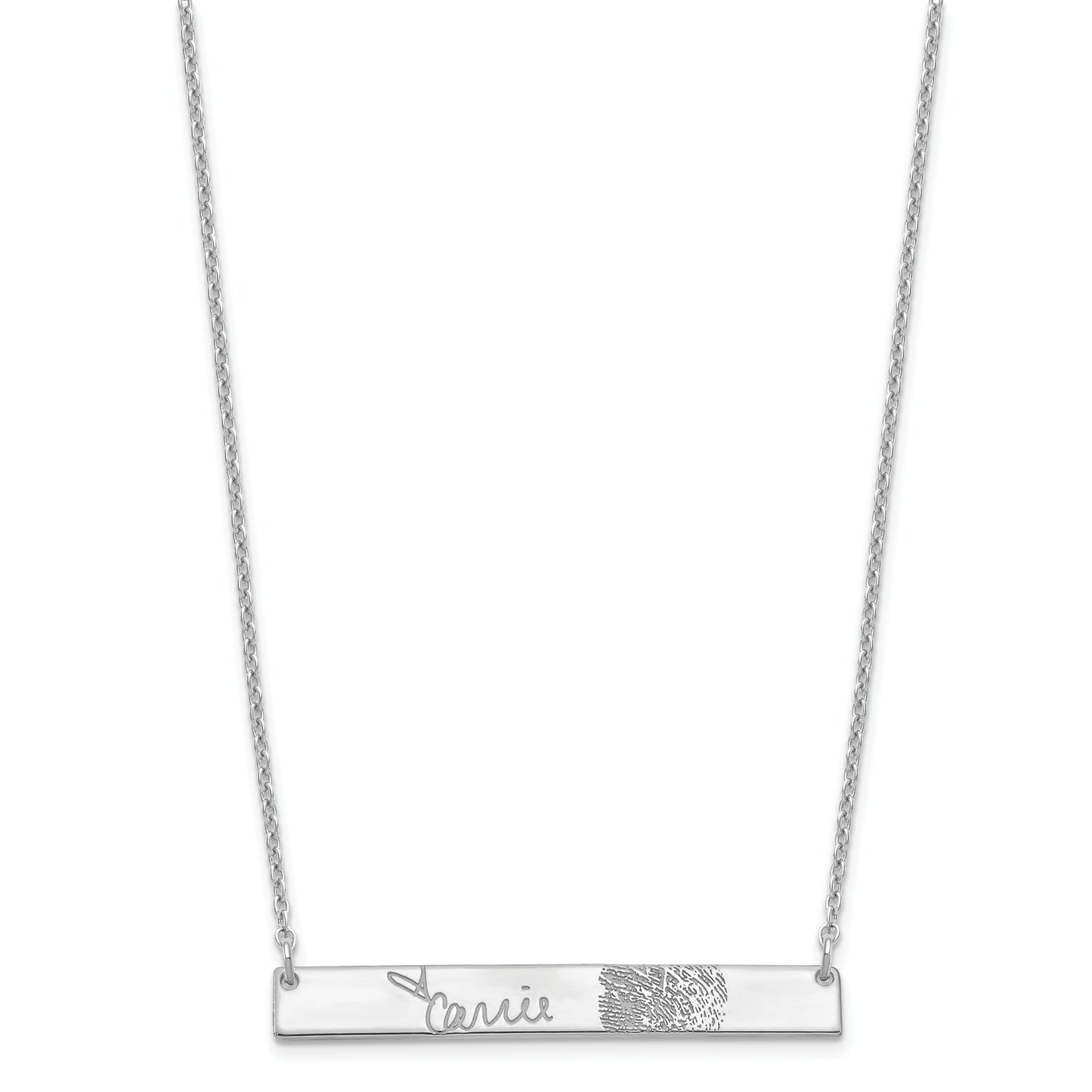 Sterling Silver Rhodium plated Signature and Fingerprint Bar Necklace
