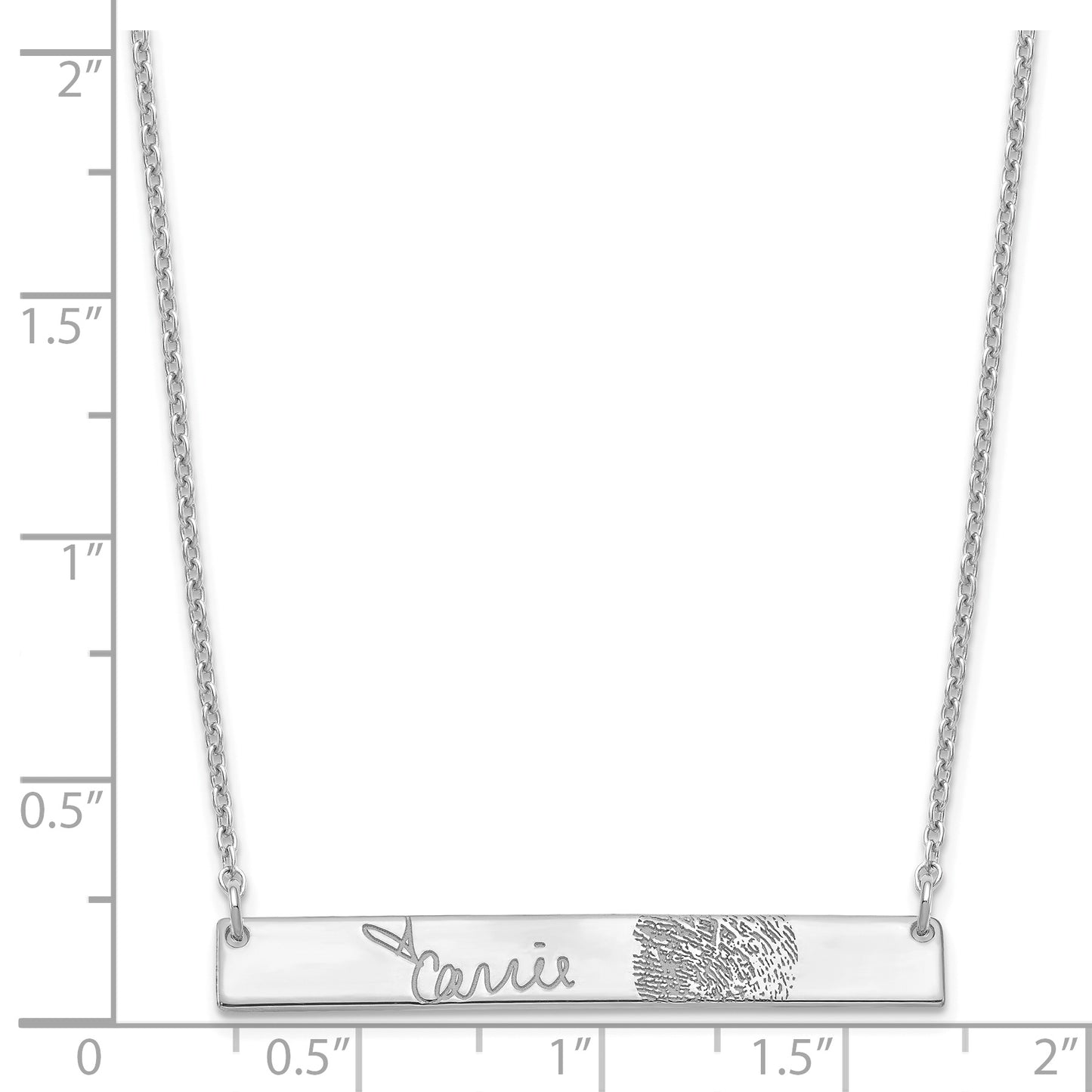 Sterling Silver Rhodium plated Signature and Fingerprint Bar Necklace
