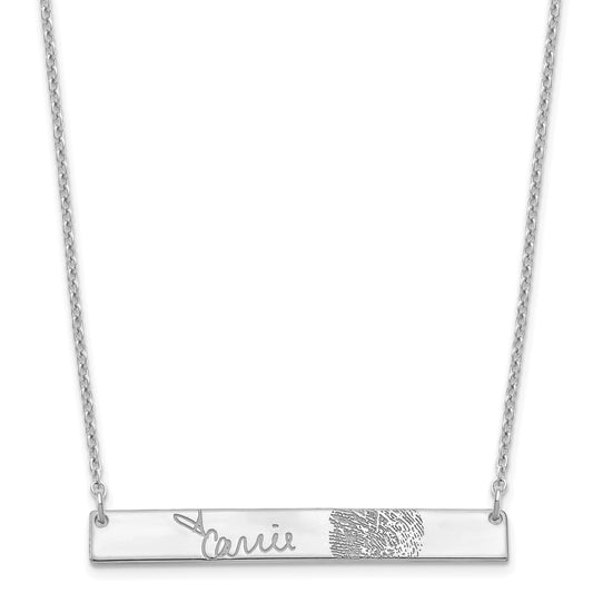Sterling Silver Rhodium plated Signature and Fingerprint Bar Necklace