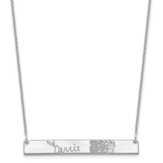 14K White Gold Signature and Fingerprint Bar Necklace