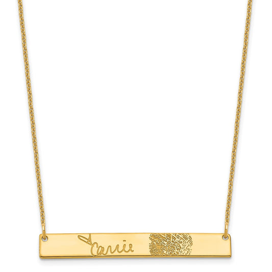 14K Yellow Gold Signature and Fingerprint Bar Necklace